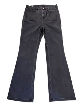 GAP 70s High Rise Flare Jeans Black Gray Fade Tall 33x33.5 Stretch Patch Pockets
